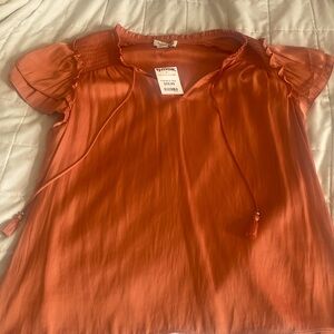 Pumpkin satin flutter sleeve blouse